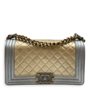 Quilted Bi-Colour Boy Medium Gold/Silver Shoulder Bag in Metallic, Brushed Gold hardware