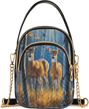 Quilted Crossbody Bags for Women Trendy, Deer and Birch Small Shoulder Handbags Leather Purse for Women Cross Body Purses
