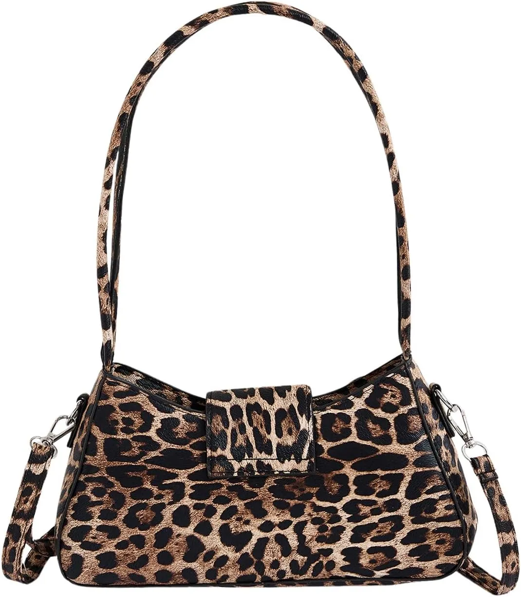 QWINEE Shoulder Bags for Women Y2K Leopard Print Handbag Cheetah Purse Double Handle Flap Underarm Bag Clutch