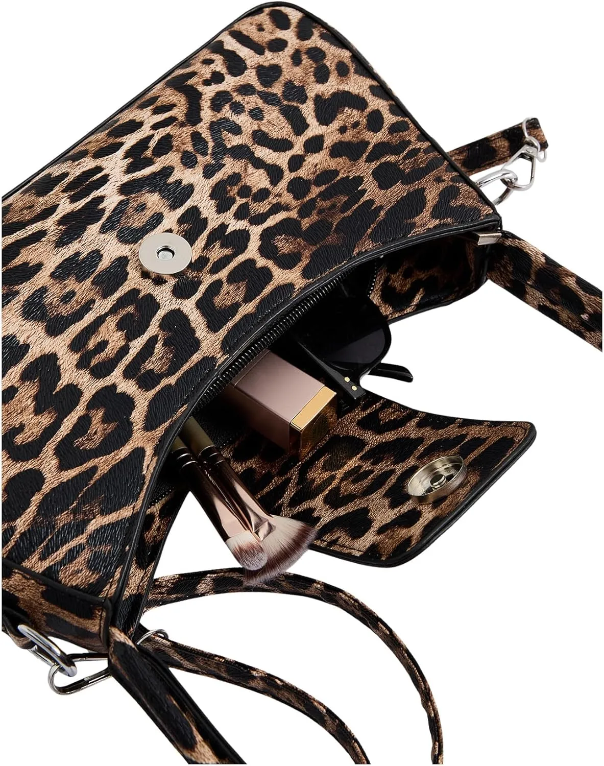 QWINEE Shoulder Bags for Women Y2K Leopard Print Handbag Cheetah Purse Double Handle Flap Underarm Bag Clutch