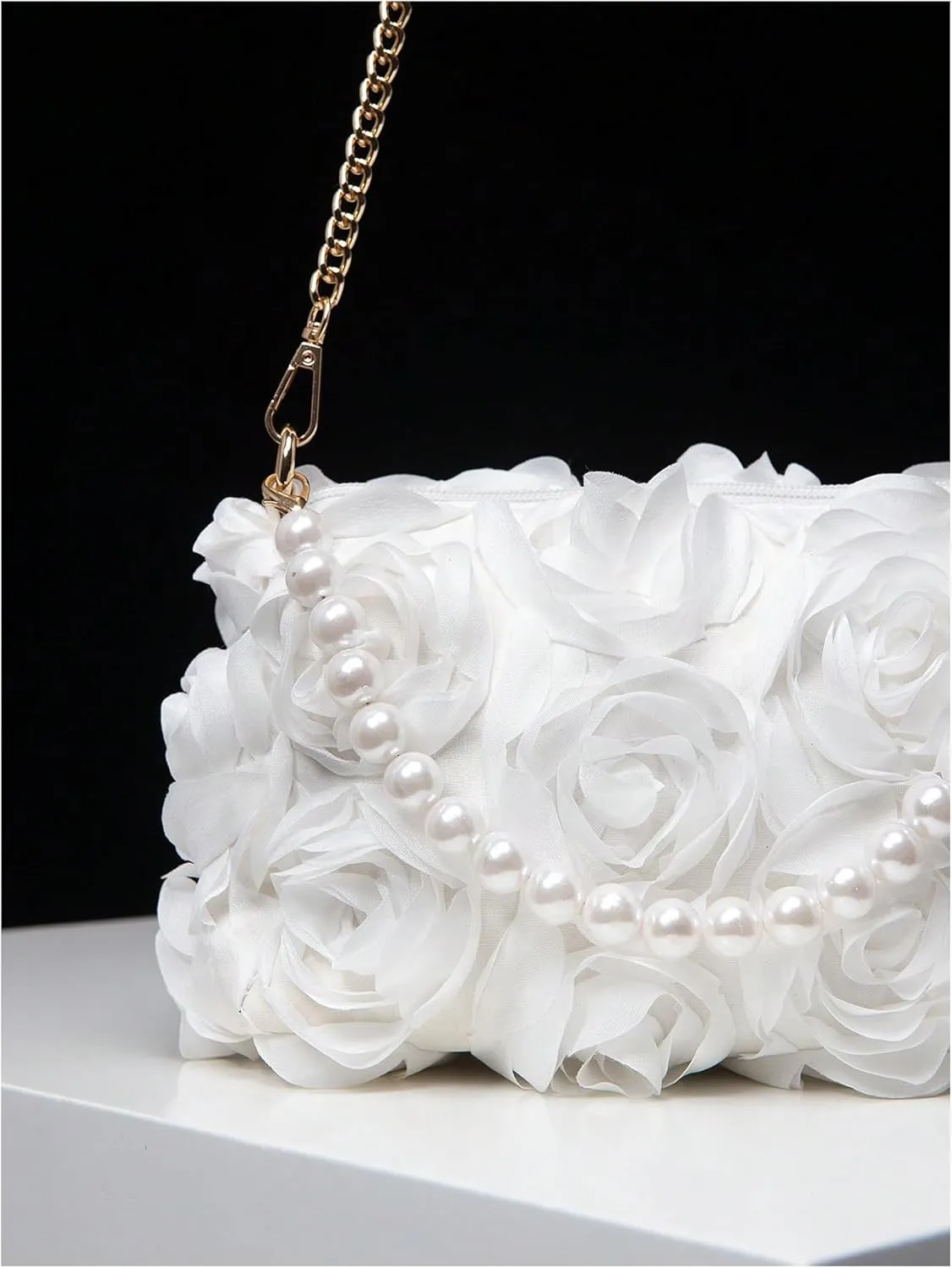 QWINEE Women's Faux Pearl Clutch Bag Flower Shape Small Crossbody Bag Evening Satchel Bag Tote Handbags Prom Bags