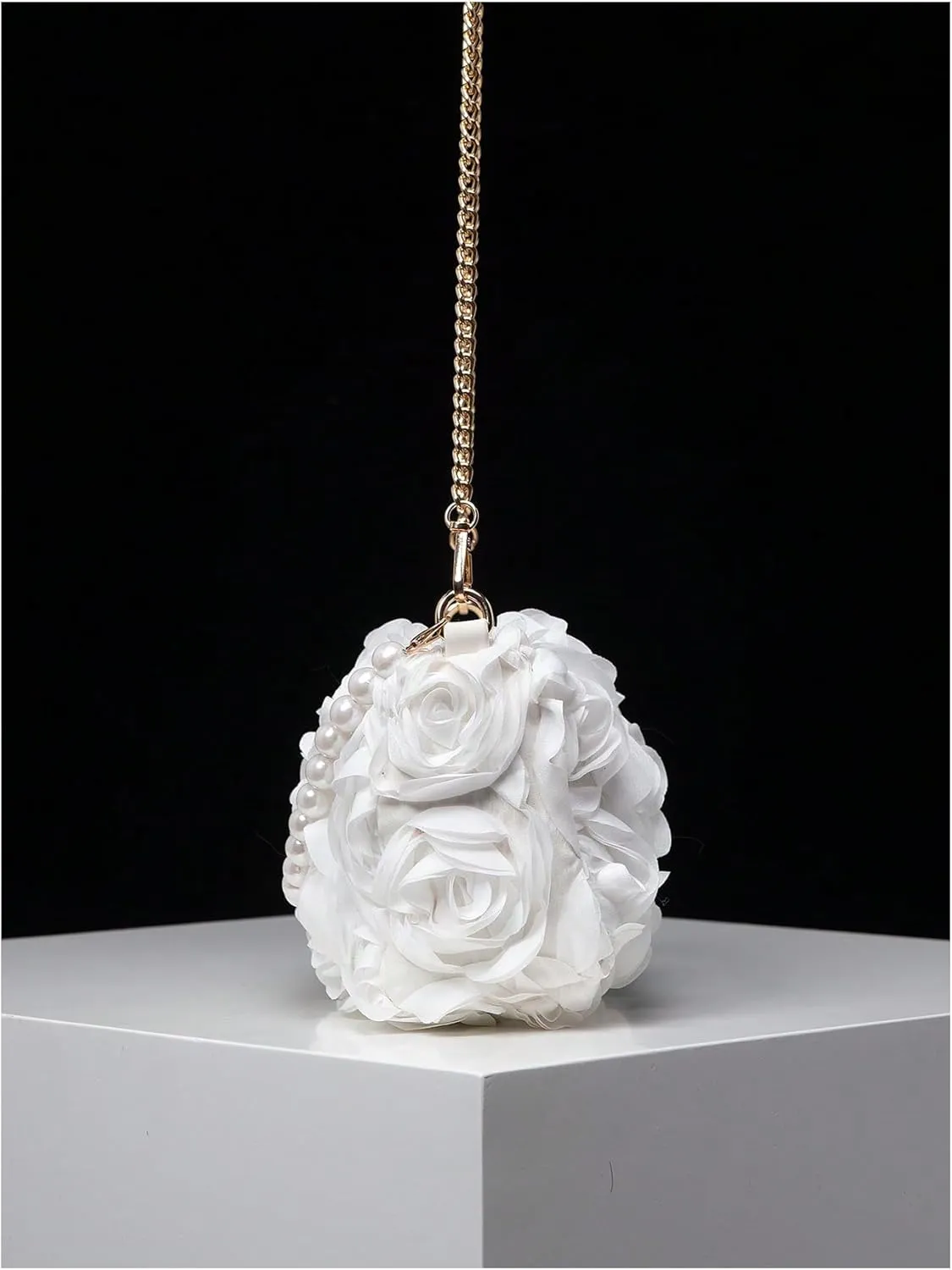QWINEE Women's Faux Pearl Clutch Bag Flower Shape Small Crossbody Bag Evening Satchel Bag Tote Handbags Prom Bags
