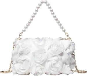 QWINEE Women's Faux Pearl Clutch Bag Flower Shape Small Crossbody Bag Evening Satchel Bag Tote Handbags Prom Bags