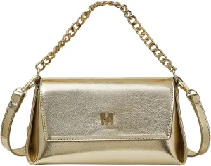 QWINEE Women's Leather Crossbody Bags Metallic Flap Clutch Purse Adjustable Strap Square Bag