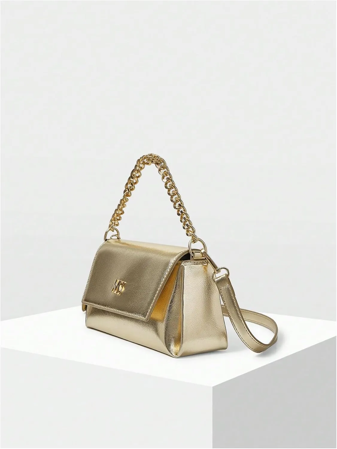 QWINEE Women's Leather Crossbody Bags Metallic Flap Clutch Purse Adjustable Strap Square Bag