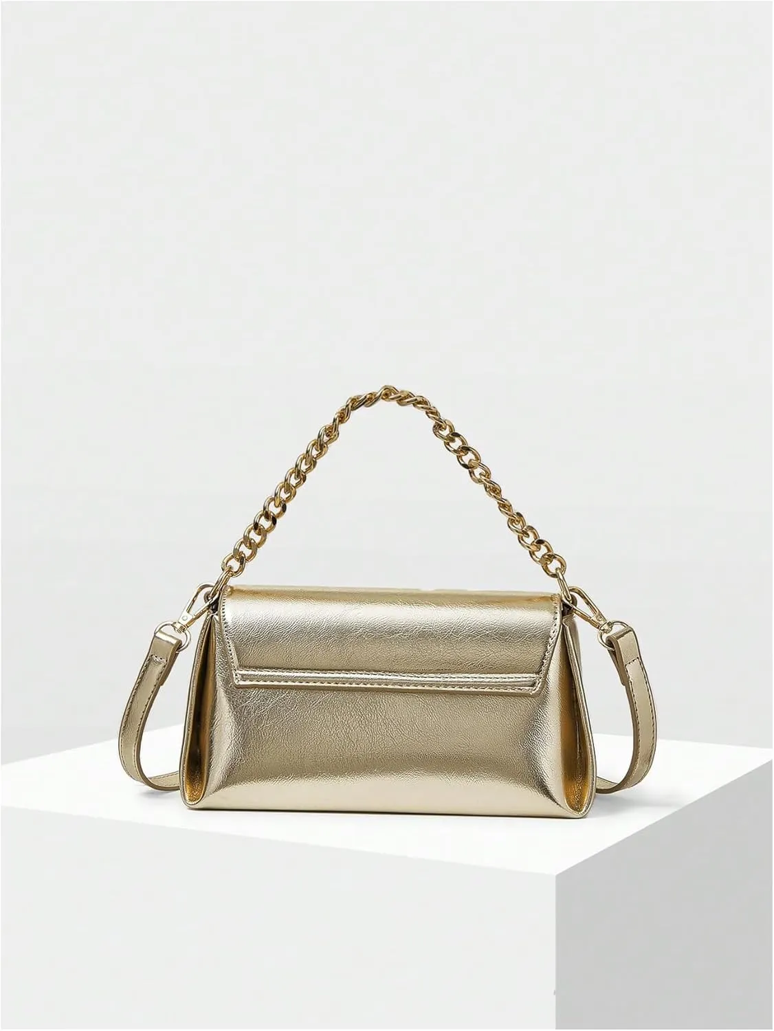 QWINEE Women's Leather Crossbody Bags Metallic Flap Clutch Purse Adjustable Strap Square Bag