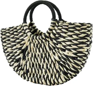 QZUnique Hand-woven Straw Bag Women Summer Beach Handbag Purse Retro Rattan Tote Clutch Travel Bag with Wood Round Top Handle