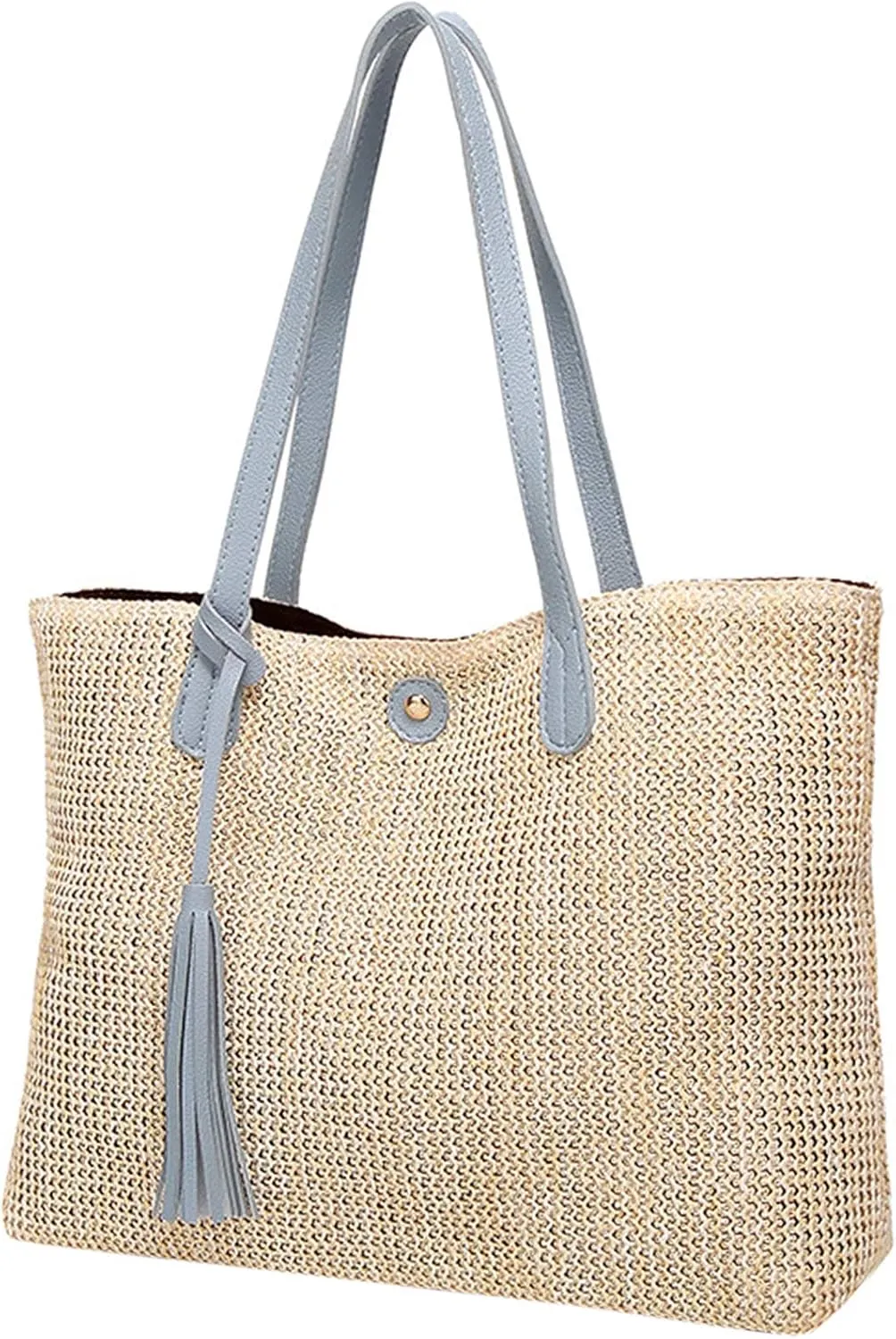QZUnique Women's Summer Beach Straw Bucket Tote Bag With Tassel Shoulder Bag Purse