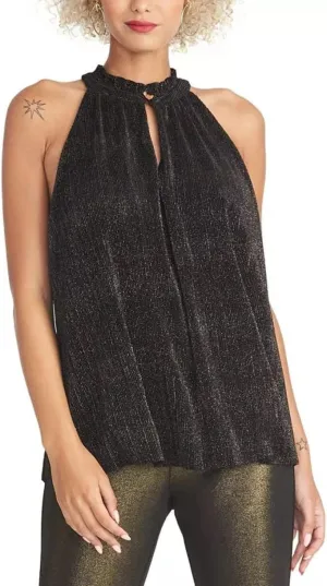 RACHEL Rachel Roy Womens Metallic Pleated Blouse
