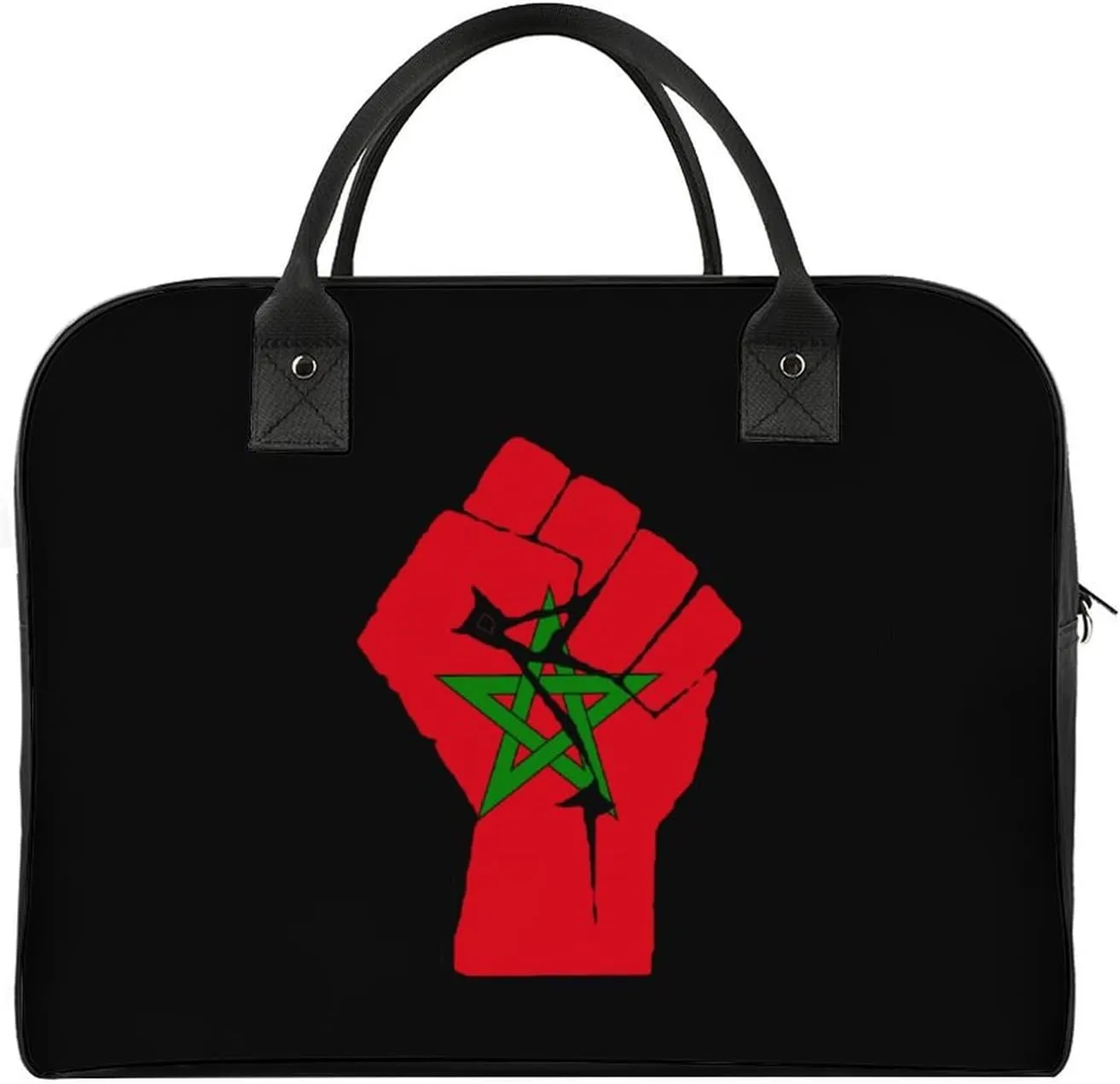 Raised Fist Morocco Flag Duffle Bag for Travel Crossbody Sports Tote Gym Bag Shoulder Weekender Overnight Bag