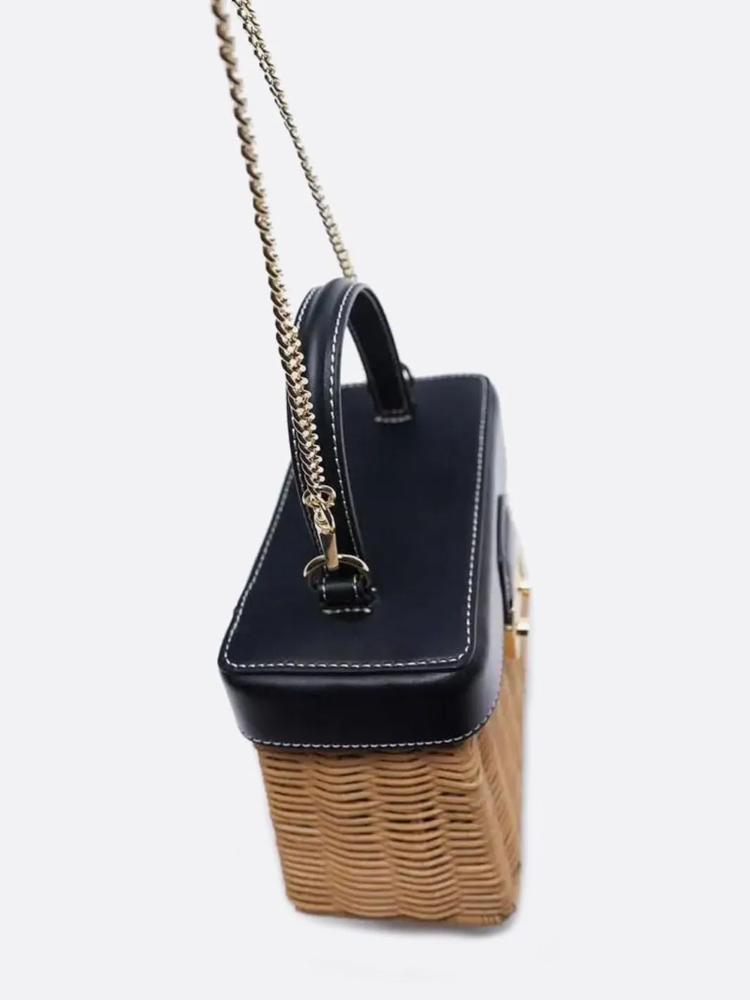 Rattan and leather handbag