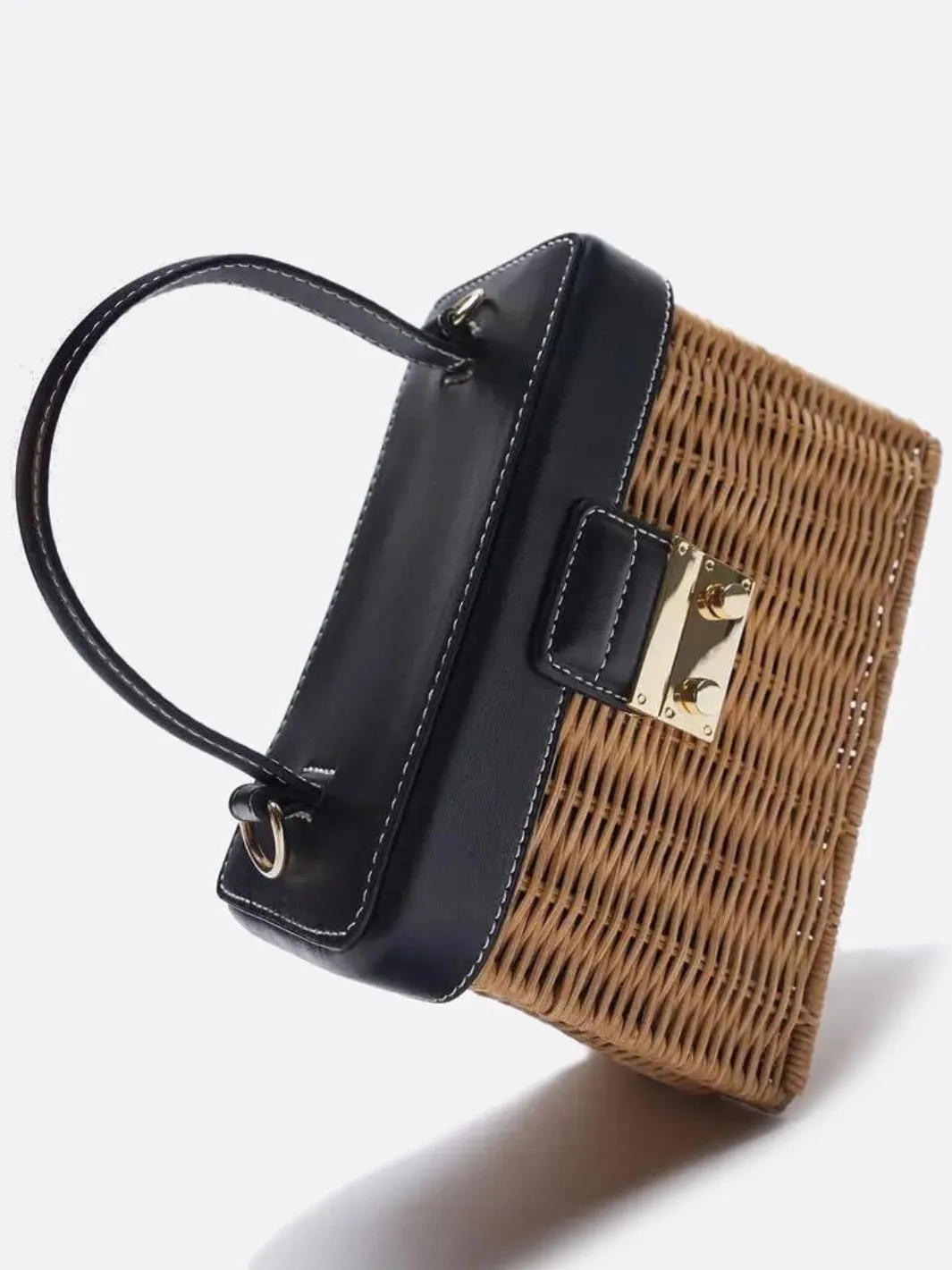 Rattan and leather handbag