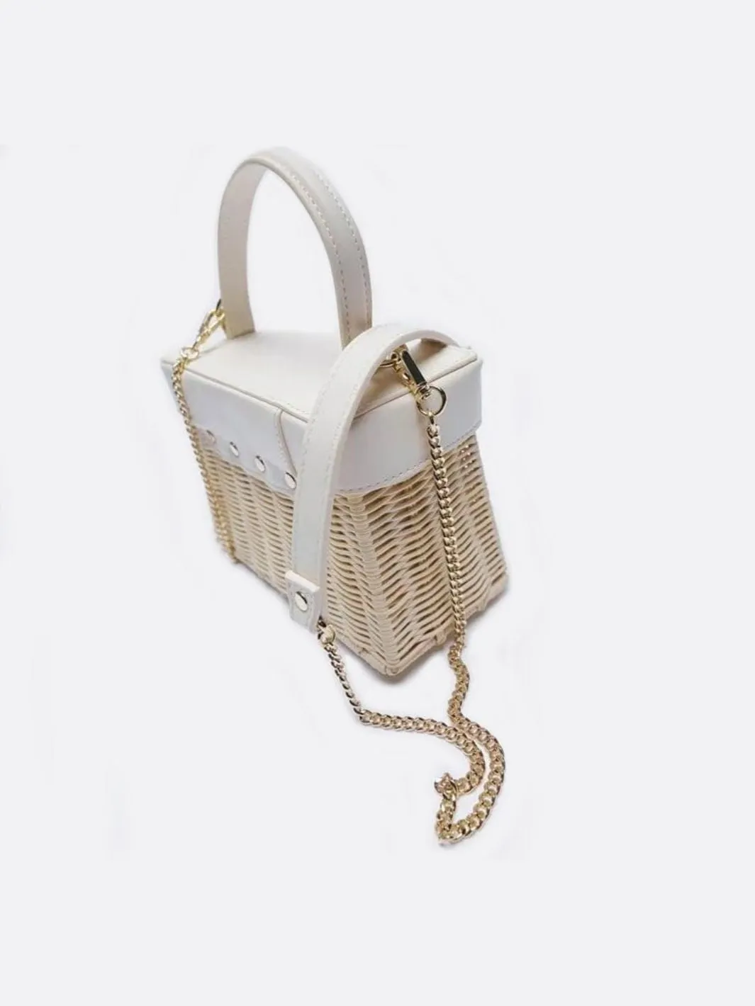 Rattan and leather handbag