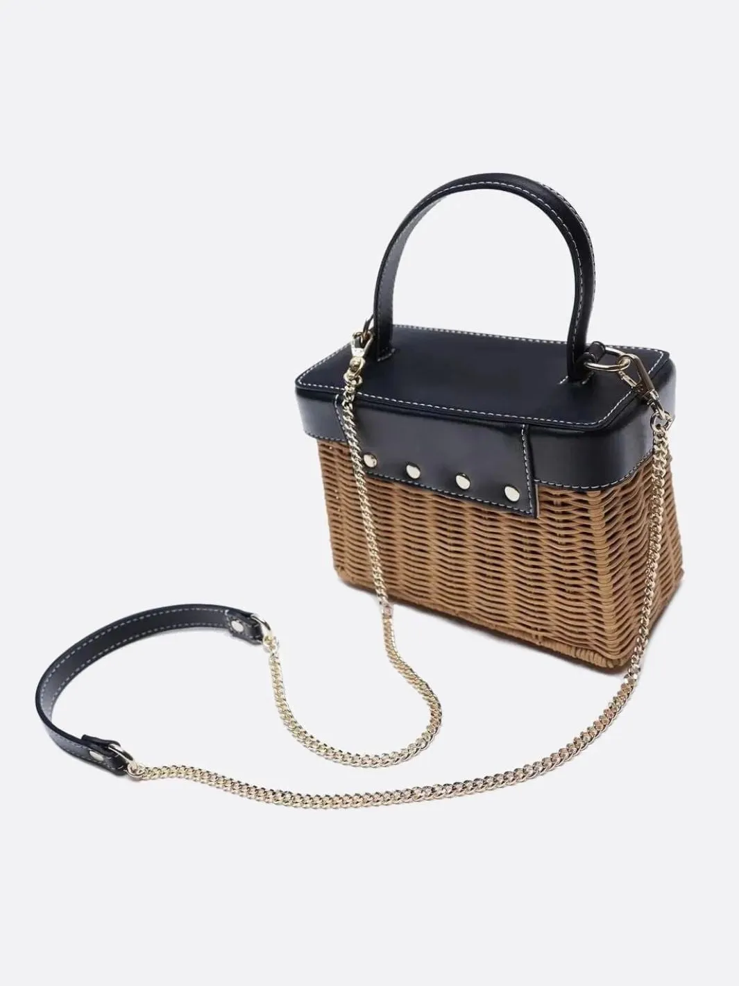 Rattan and leather handbag