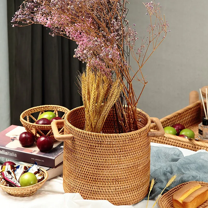Rattan Basket with Handles｜Coffee Table Storage
