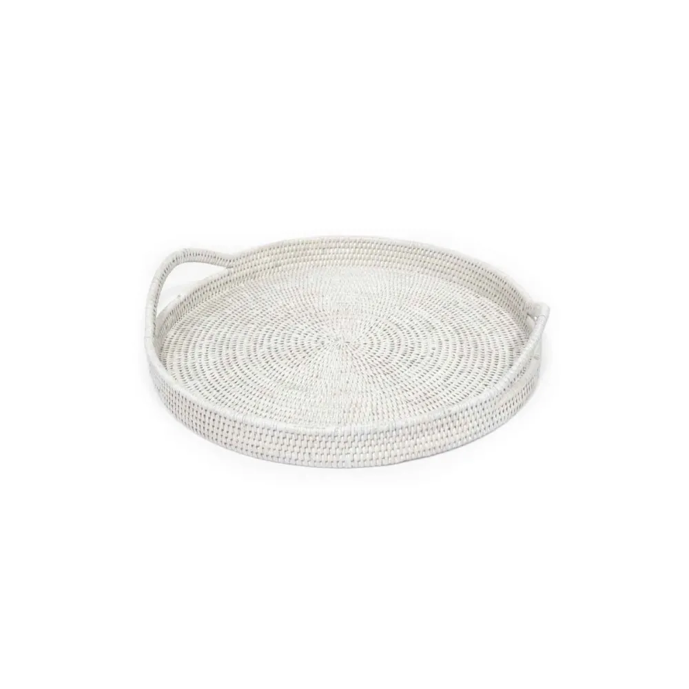 Rattan Circle Tray - White Wash
