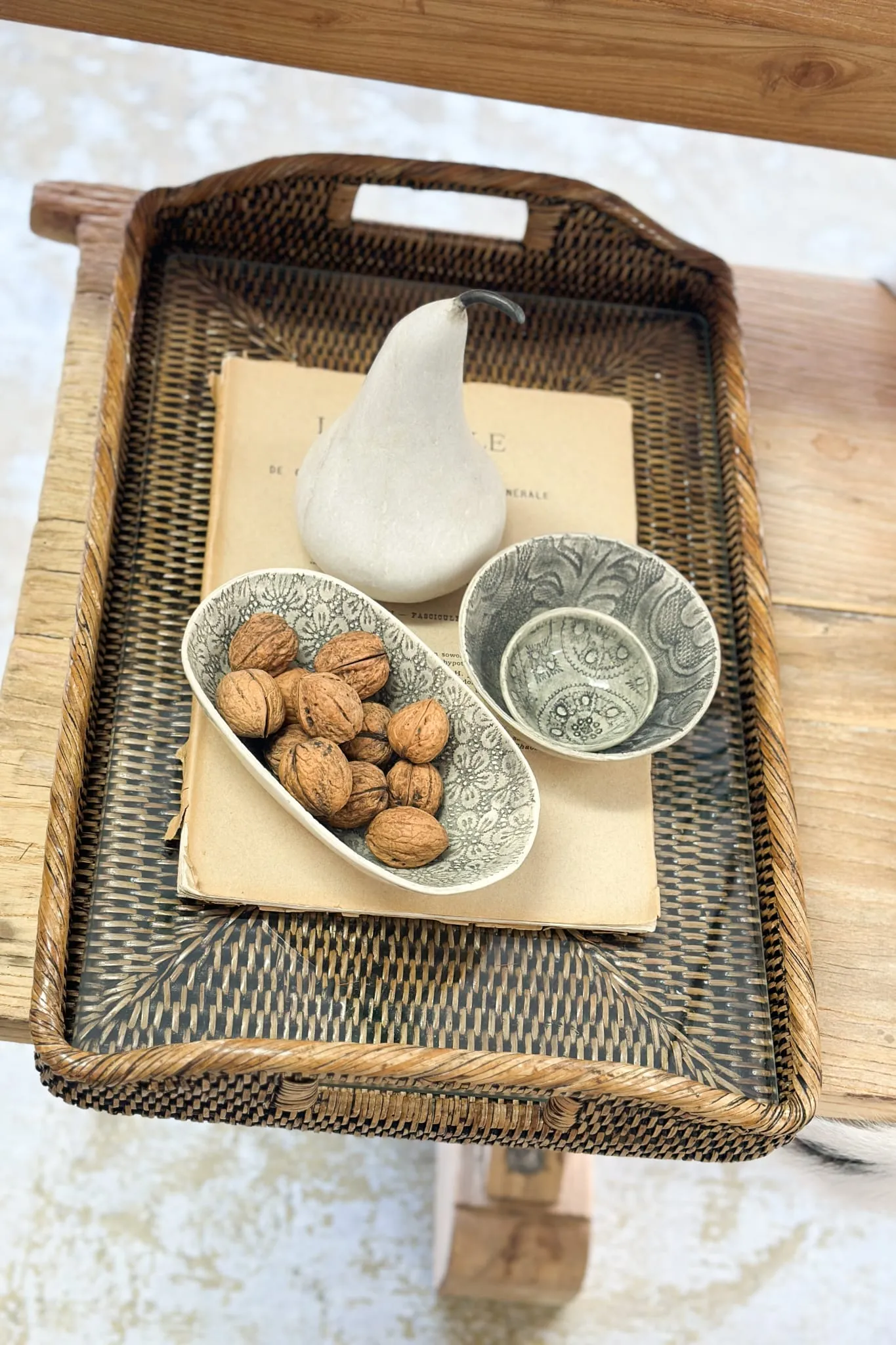 Rattan Glass Tray with Handles - Medium