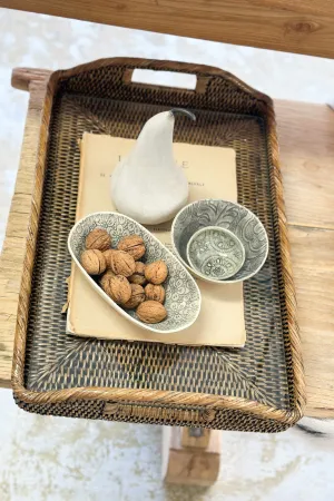 Rattan Glass Tray with Handles - Medium