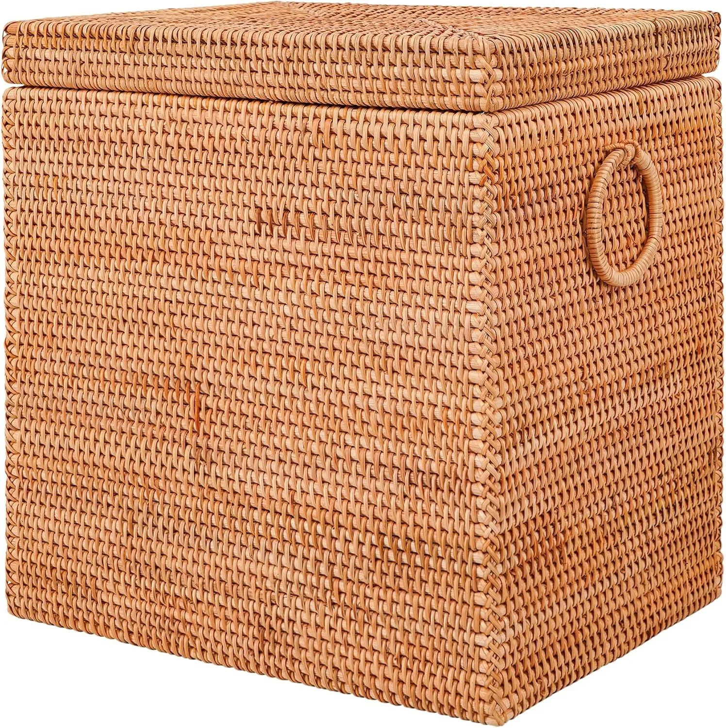 Rattan Laundry Hamper With Lid and Liner Bag, Woven Cloth Hamper With Handles (15.7" L×11.8"W×16.9"H）
