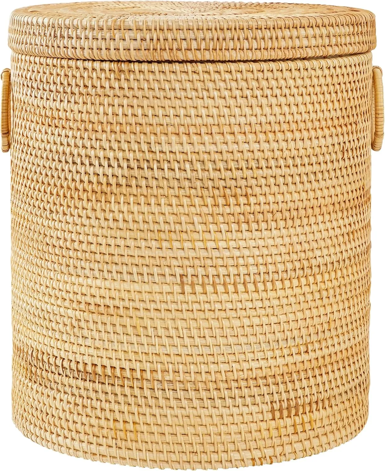 Rattan Laundry Hamper With Lid, Round Wicker Large Hampers For Laundry With Liner Bag and Handles for Organizing Clothes Kids Toys Books (13.8" L×13.8"W×15.7"H）