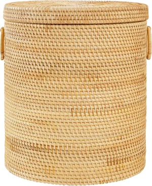 Rattan Laundry Hamper With Lid, Round Wicker Large Hampers For Laundry With Liner Bag and Handles for Organizing Clothes Kids Toys Books (13.8" L×13.8"W×15.7"H）