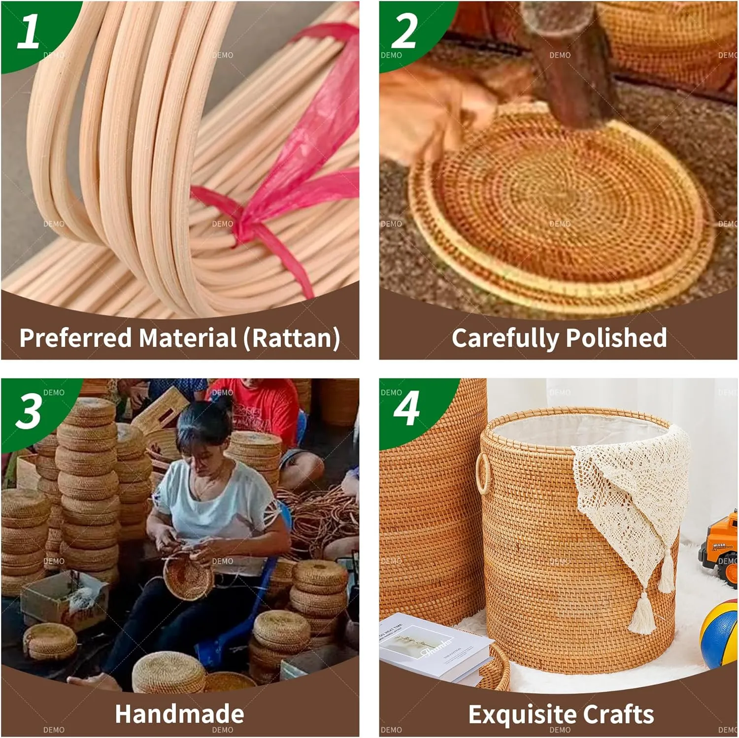 Rattan Laundry Hamper With Lid, Round Wicker Large Hampers For Laundry With Liner Bag and Handles for Organizing Clothes Kids Toys Books (13.8" L×13.8"W×15.7"H）