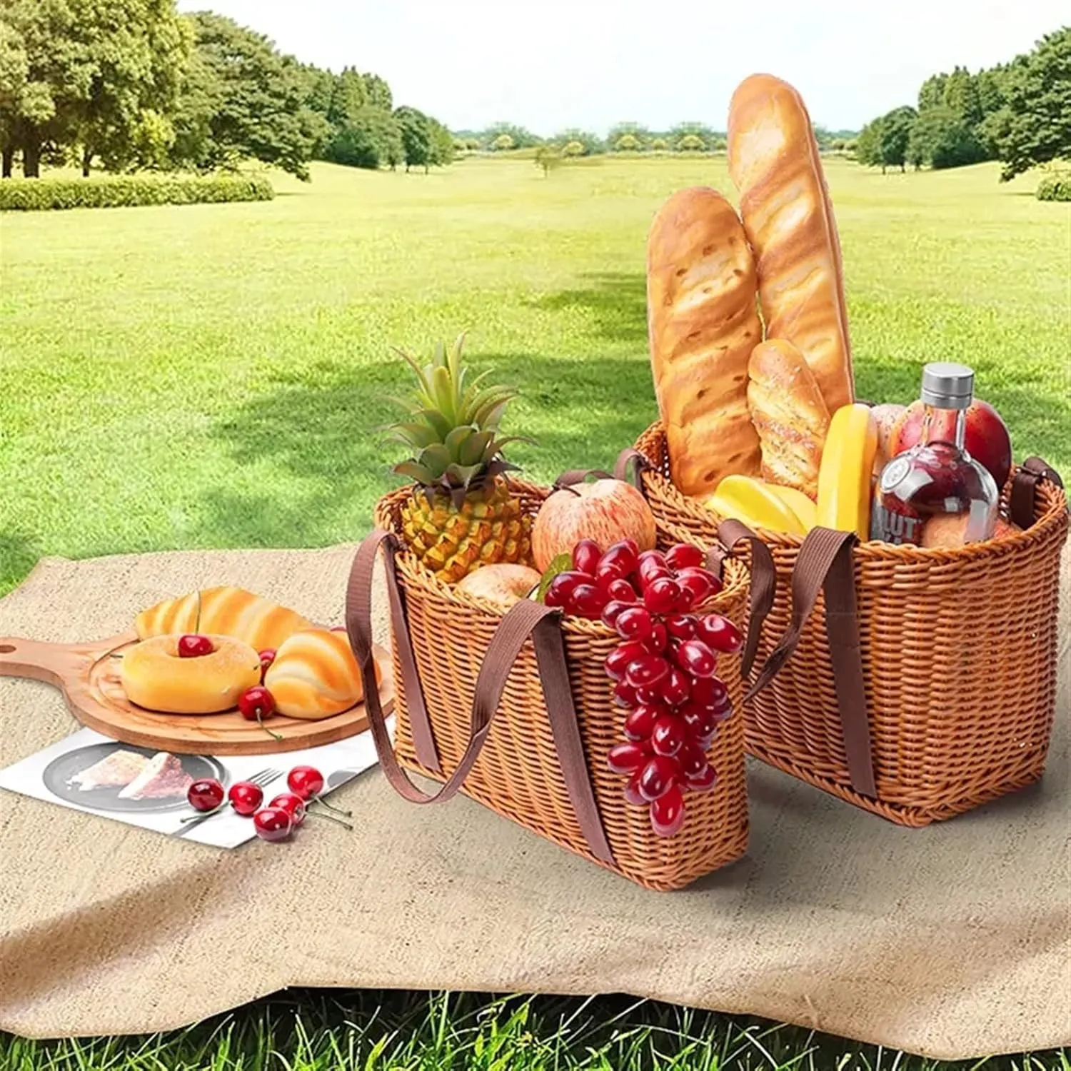 Rattan-Like Portable Basket Shopping Bag Outdoor Picnic Basket Fruit and Vegetable Storage Bucket Bathroom Supplies Storage Box (Size : 38x18x23cm)