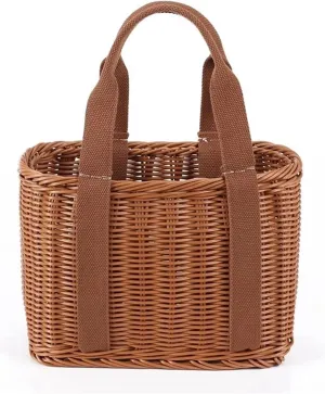 Rattan-Like Portable Basket Shopping Bag Outdoor Picnic Basket Fruit and Vegetable Storage Bucket Bathroom Supplies Storage Box (Size : 38x18x23cm)
