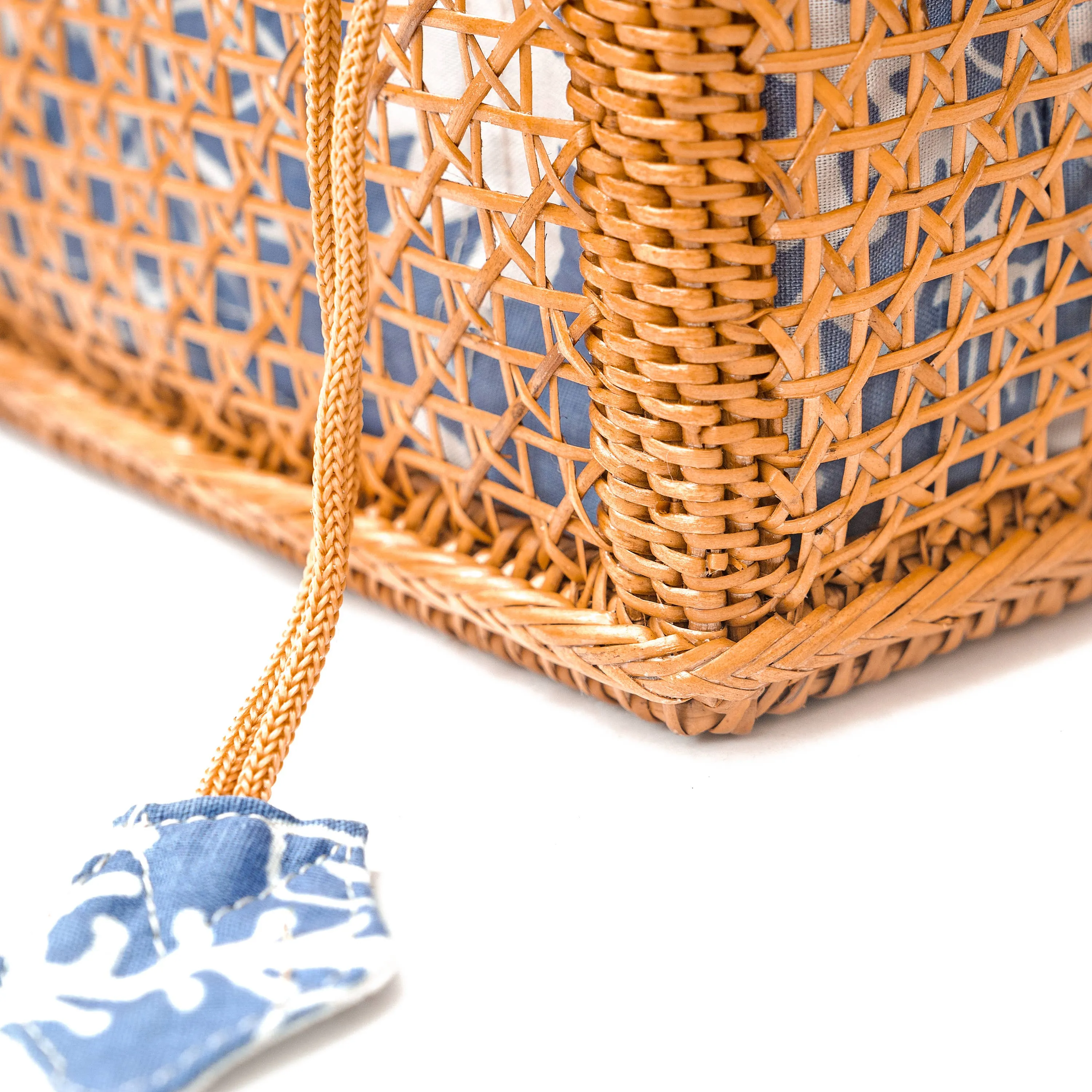Rattan Mesh Top Handle Tote Bag