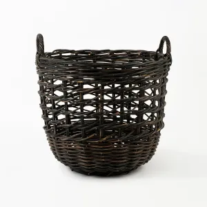 Rattan Round Open Weave Basket Black