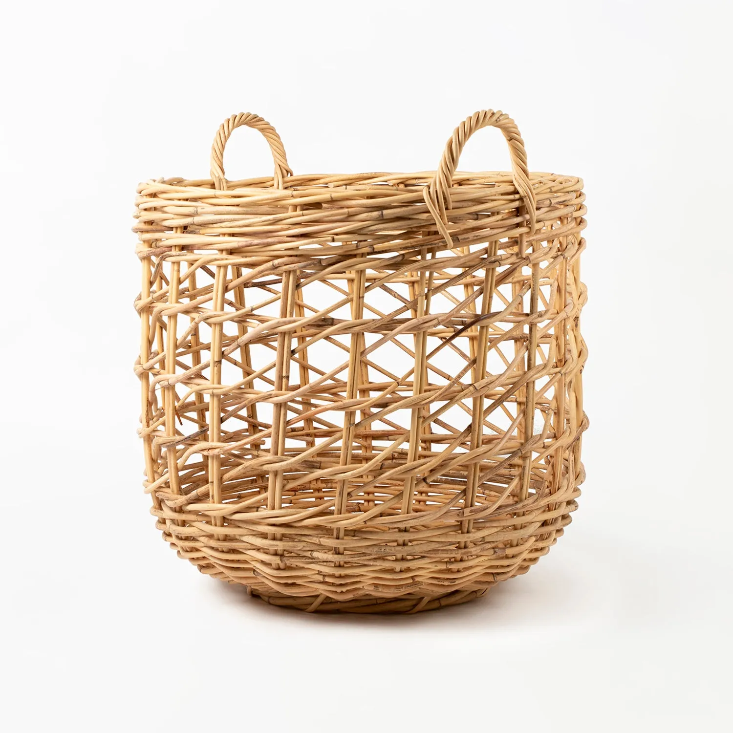 Rattan Round Open Weave Basket Natural
