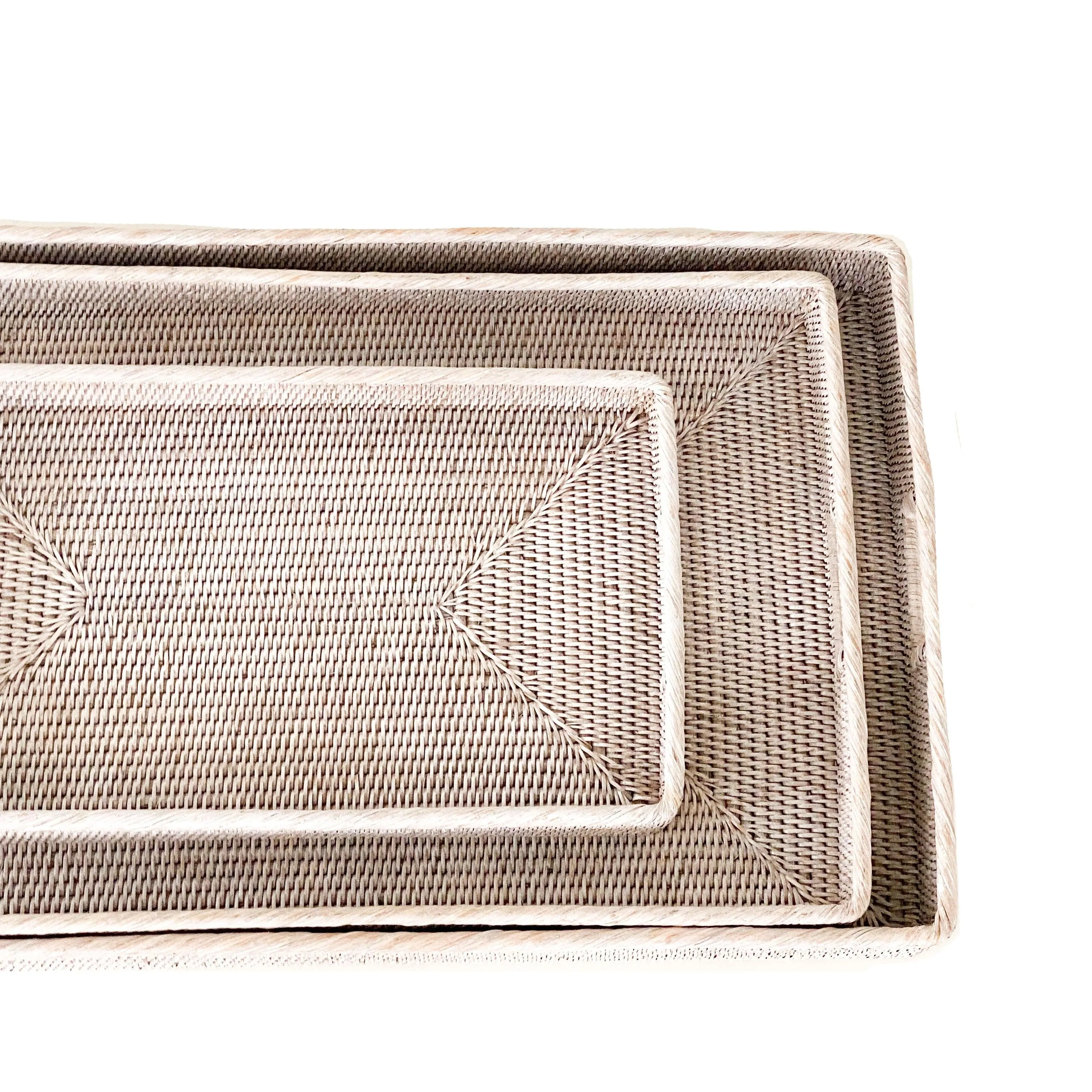 Rattan Tea Trays With Handles | White Wash