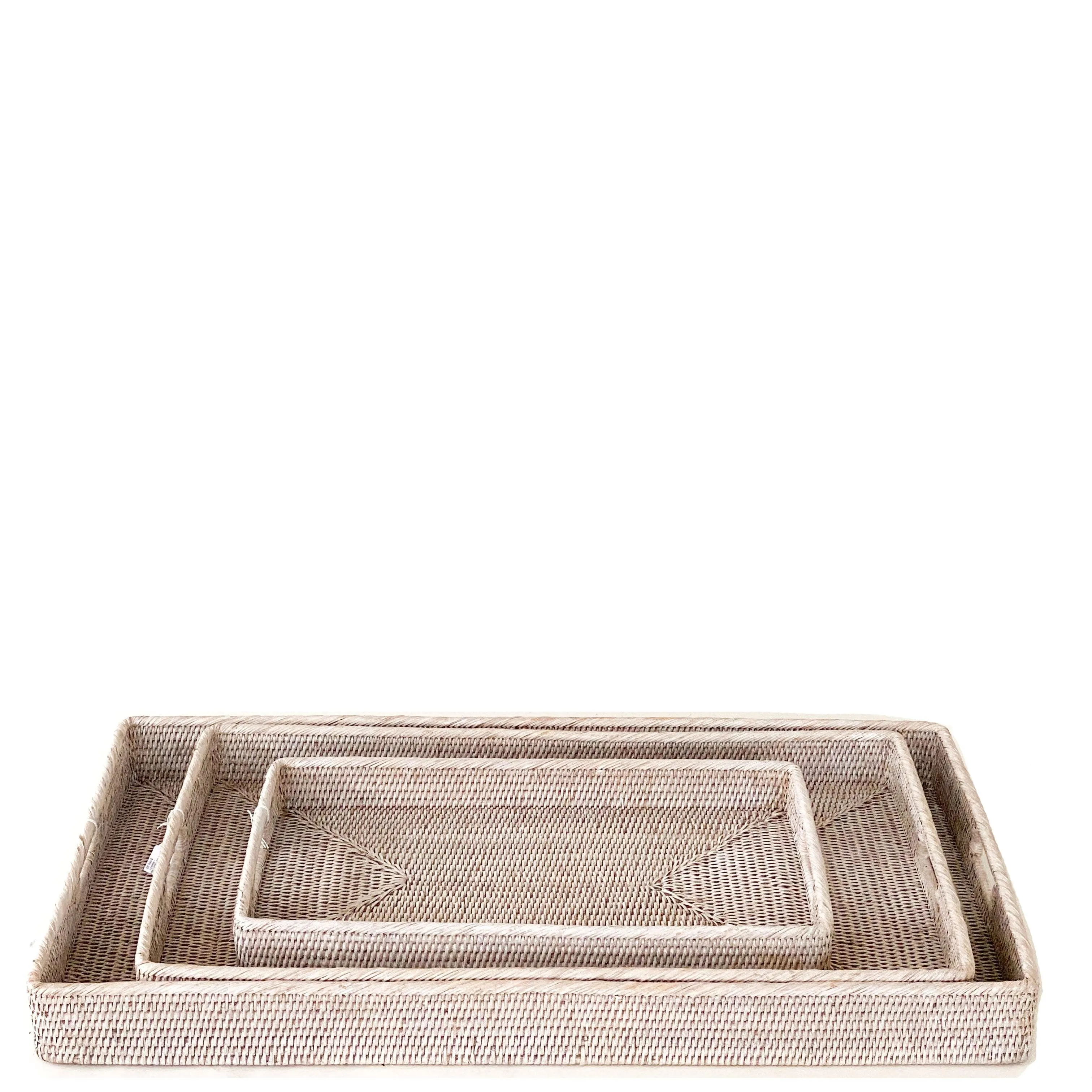 Rattan Tea Trays With Handles | White Wash