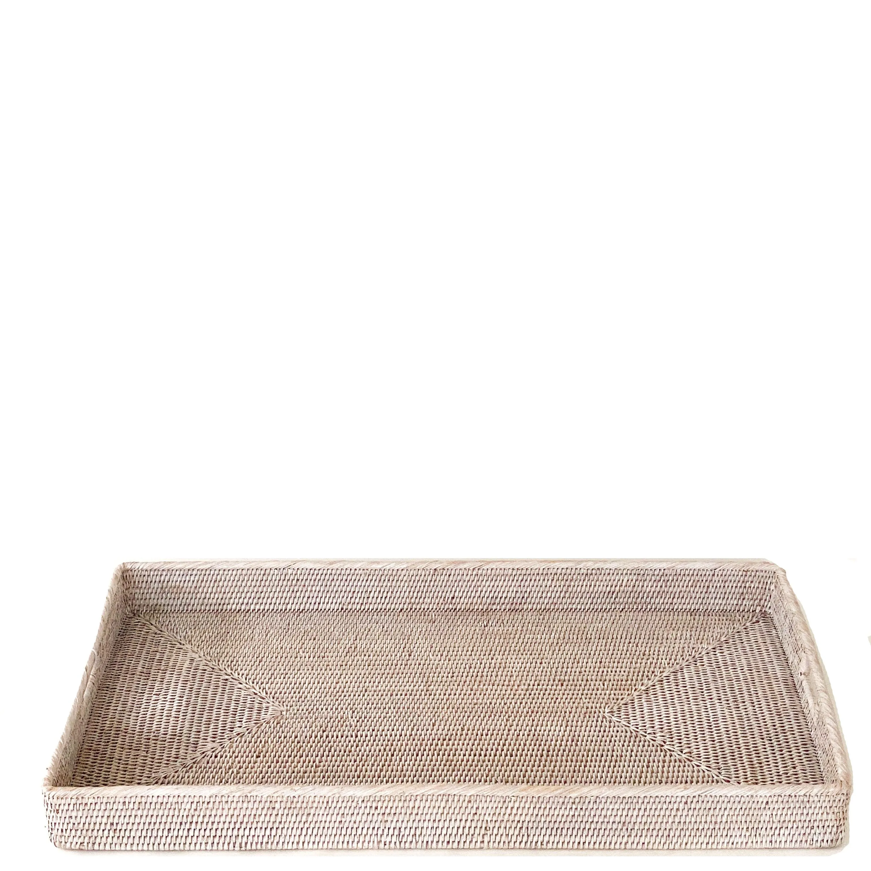 Rattan Tea Trays With Handles | White Wash
