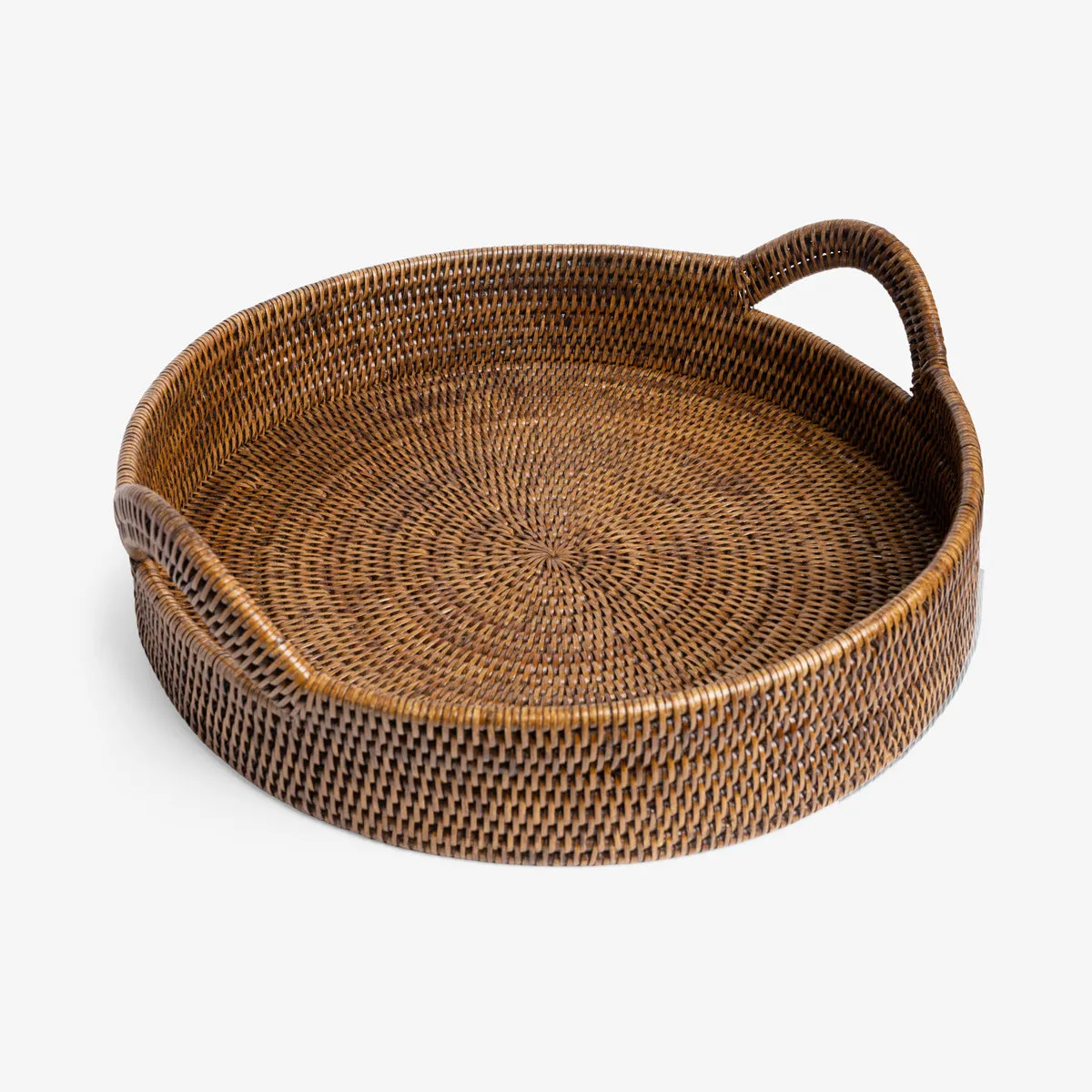 Rattan Trays Round With Handle Brown