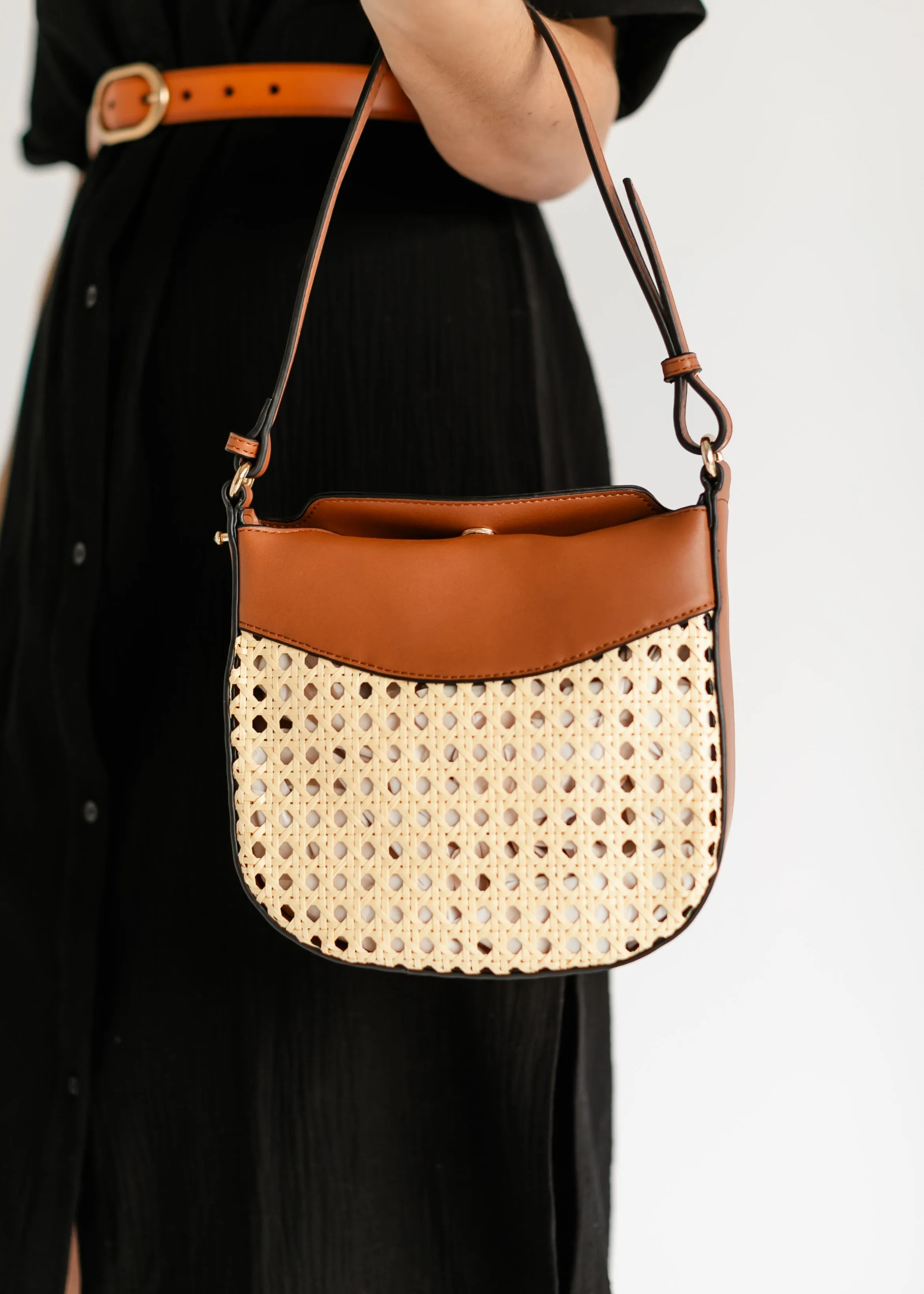 Rattan Vegan Leather Crossbody Bag