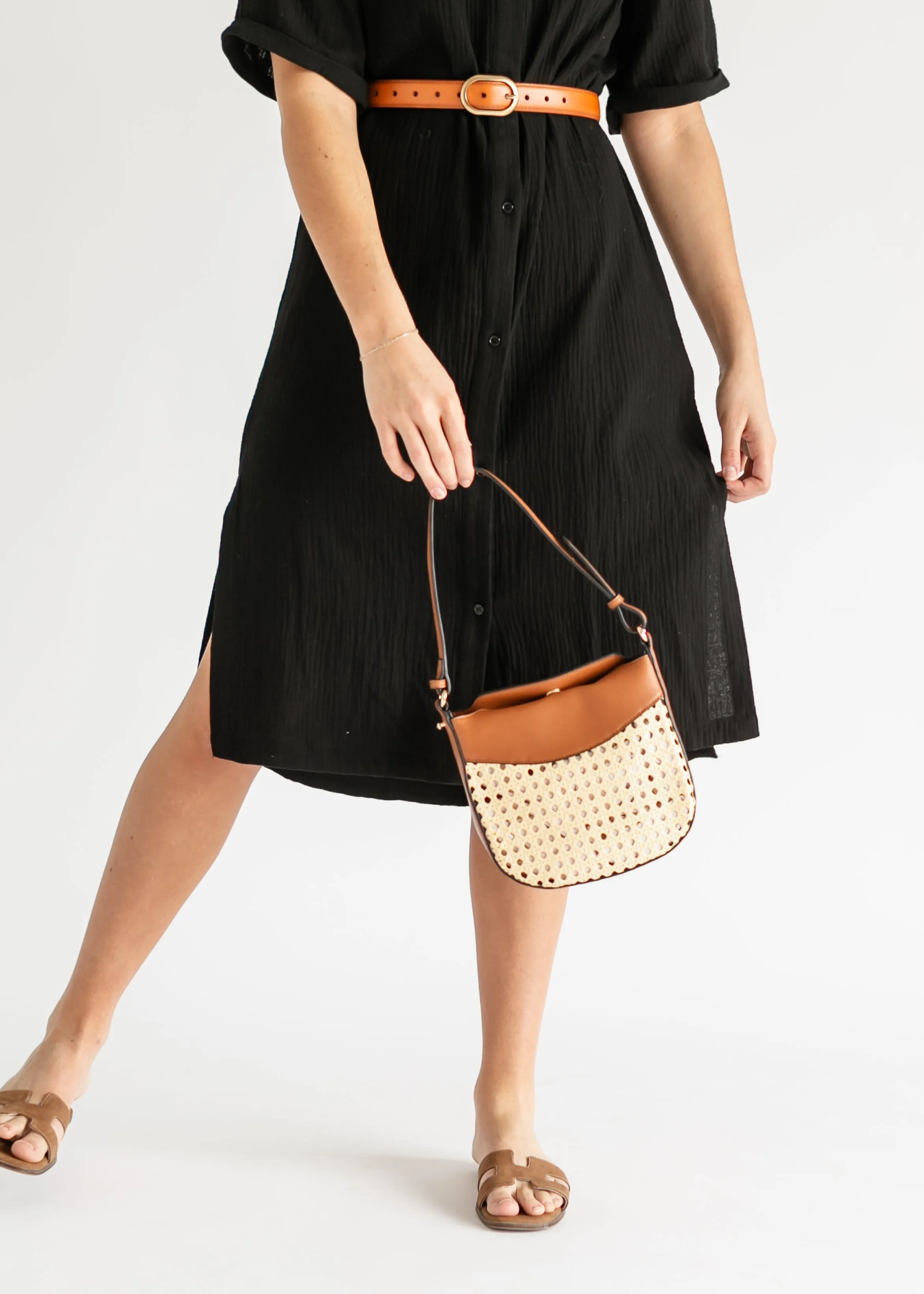 Rattan Vegan Leather Crossbody Bag
