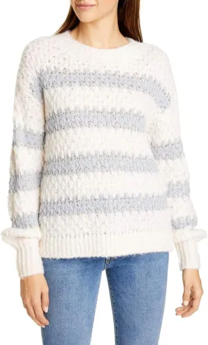 Rebecca Taylor Women's Metallic Stripe Crewneck Sweater, White XS