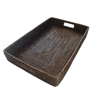Rectangular Rattan Tray | Inside Handles | Antique
