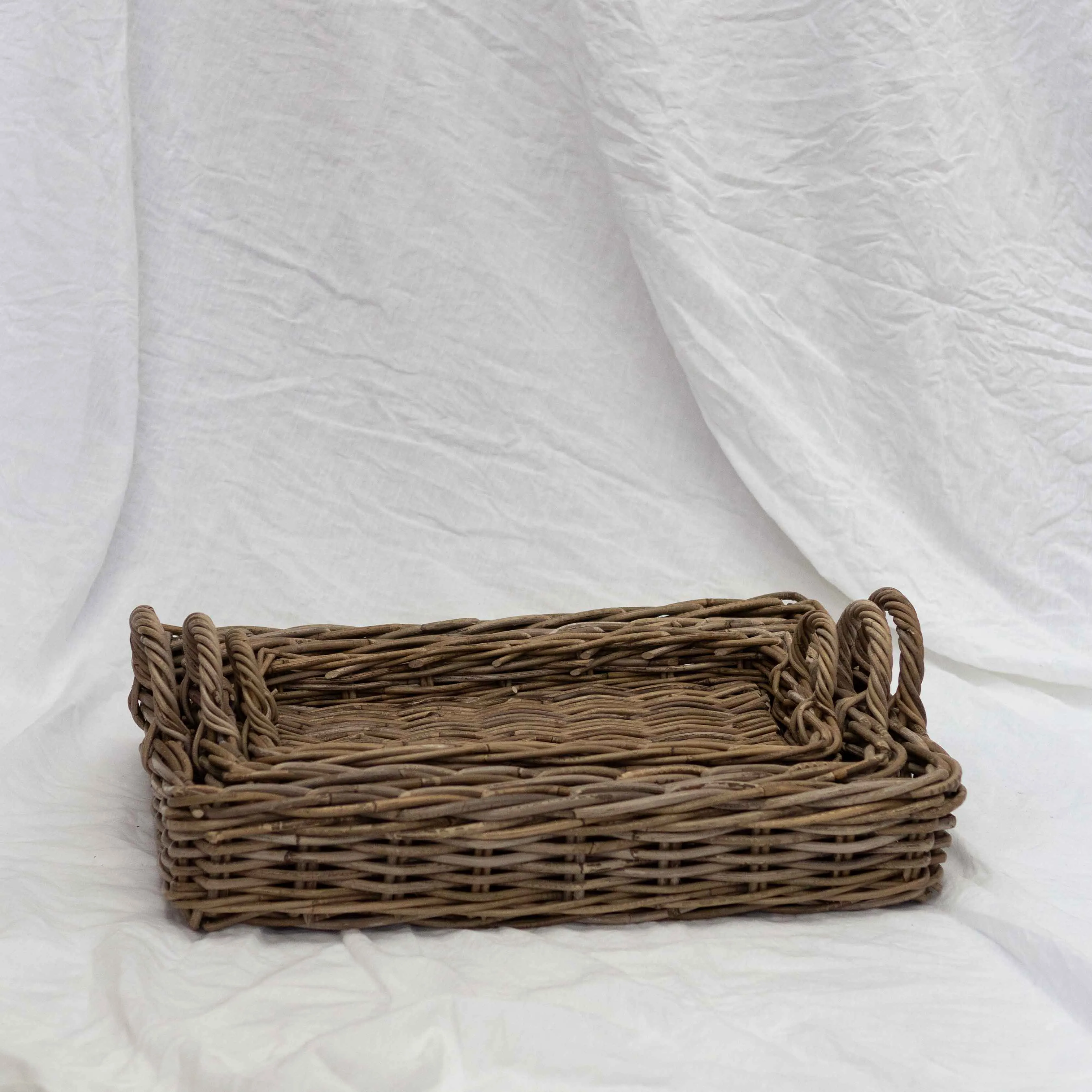 Rectangular Rattan Tray with Handles | Antique Grey