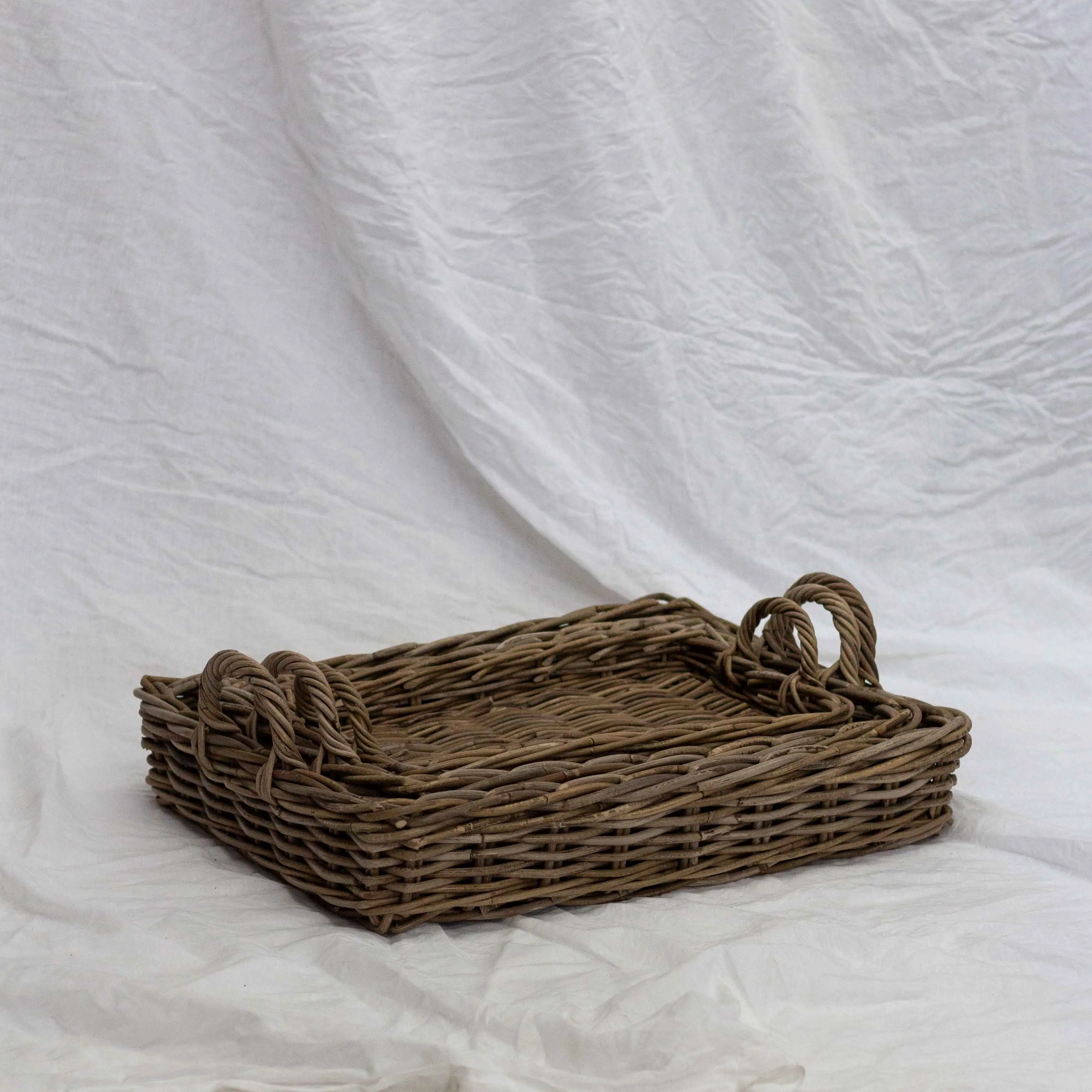 Rectangular Rattan Tray with Handles | Antique Grey
