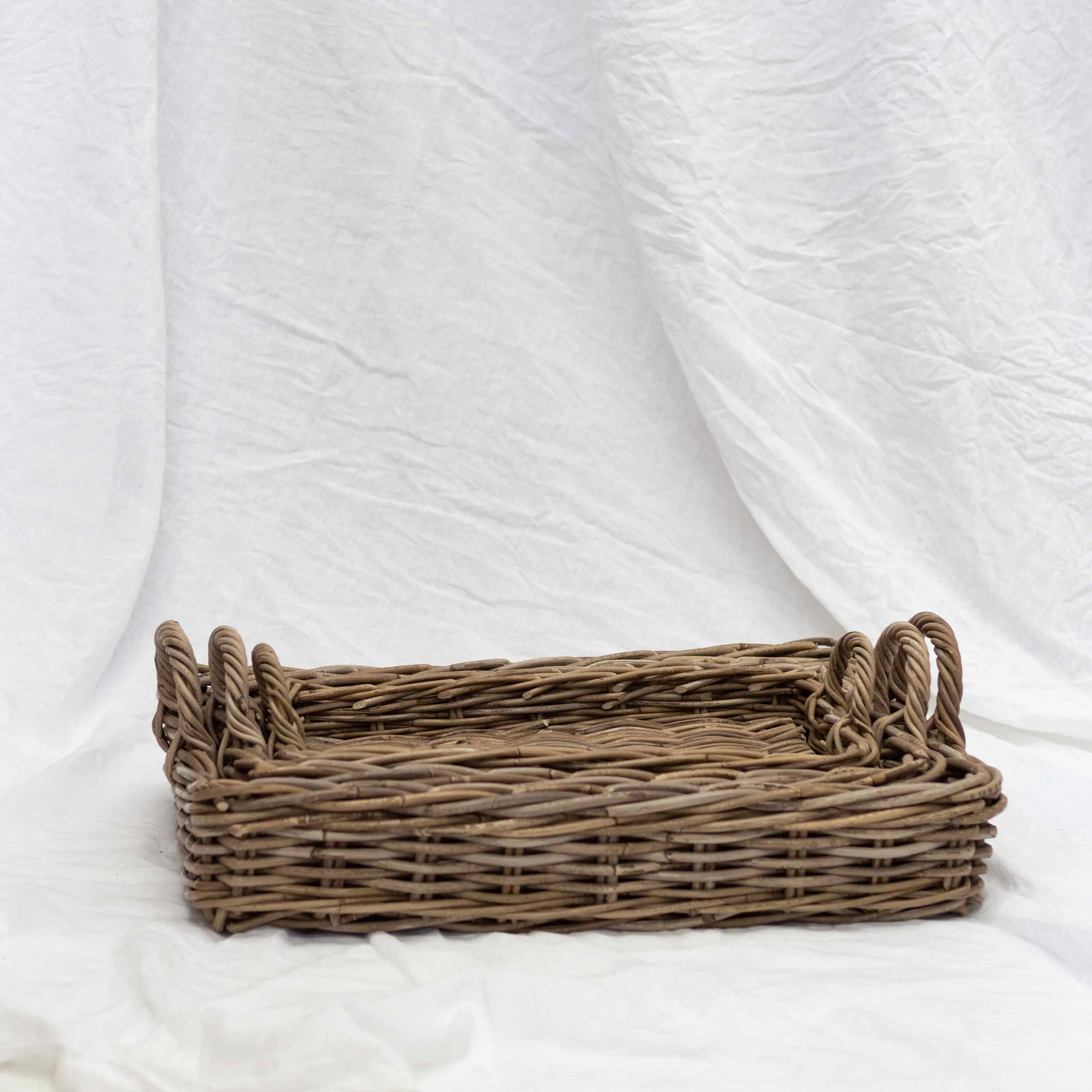 Rectangular Rattan Tray with Handles | Antique Grey