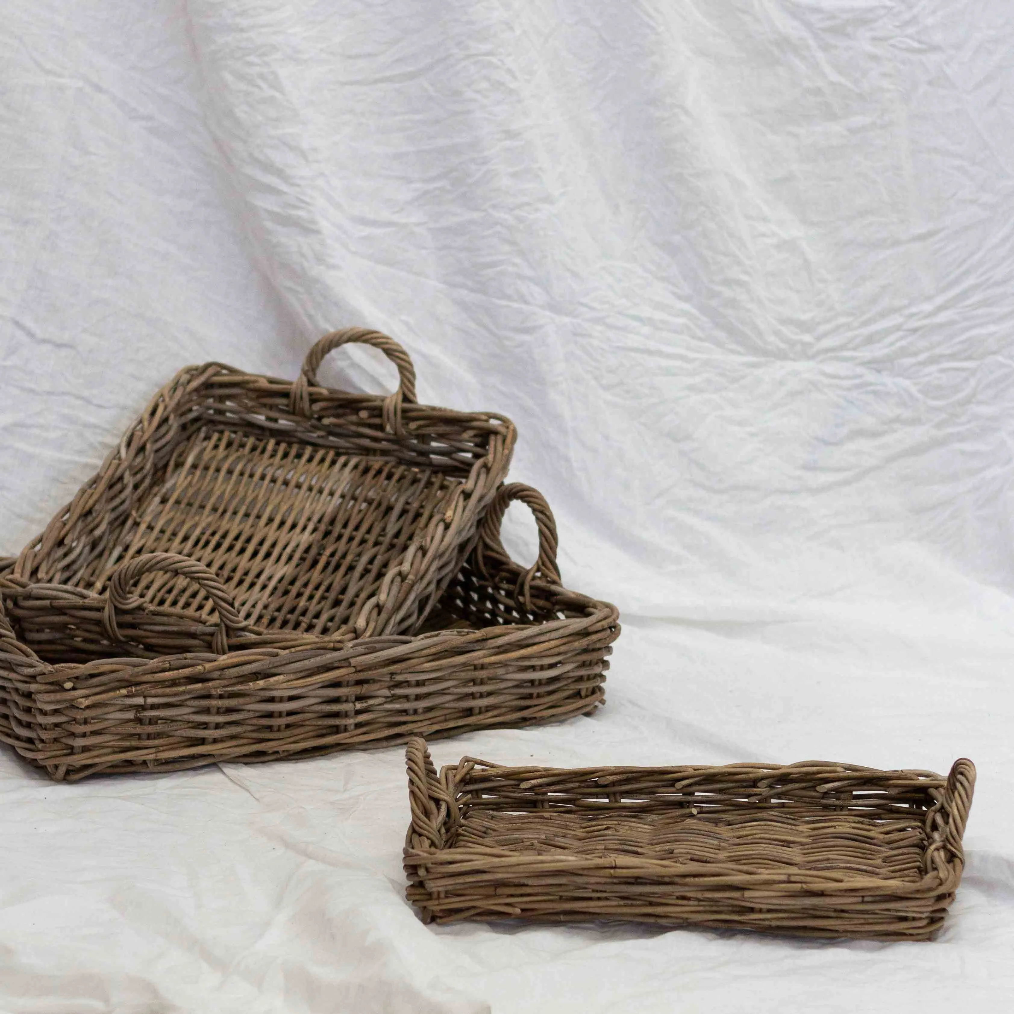 Rectangular Rattan Tray with Handles | Antique Grey