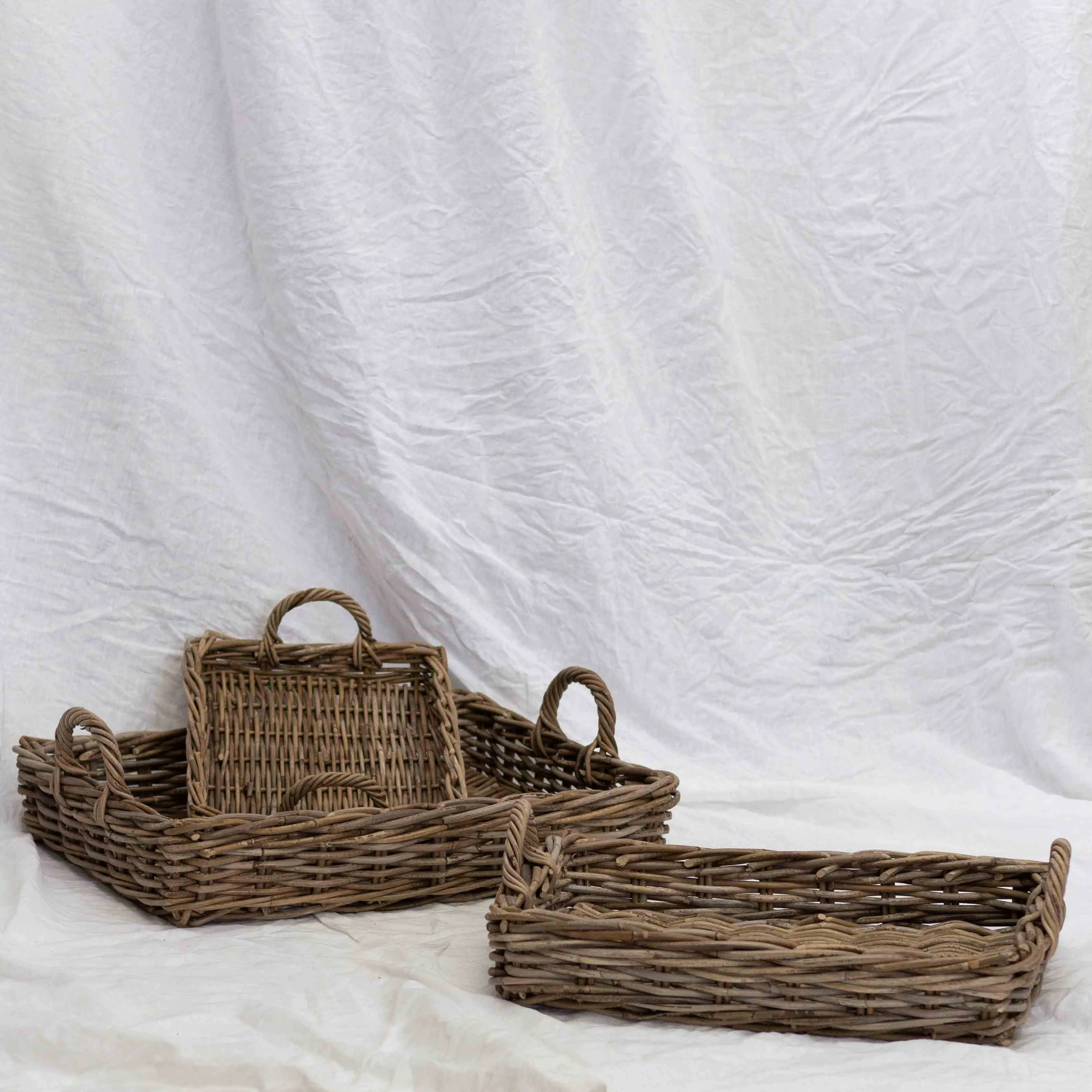 Rectangular Rattan Tray with Handles | Antique Grey