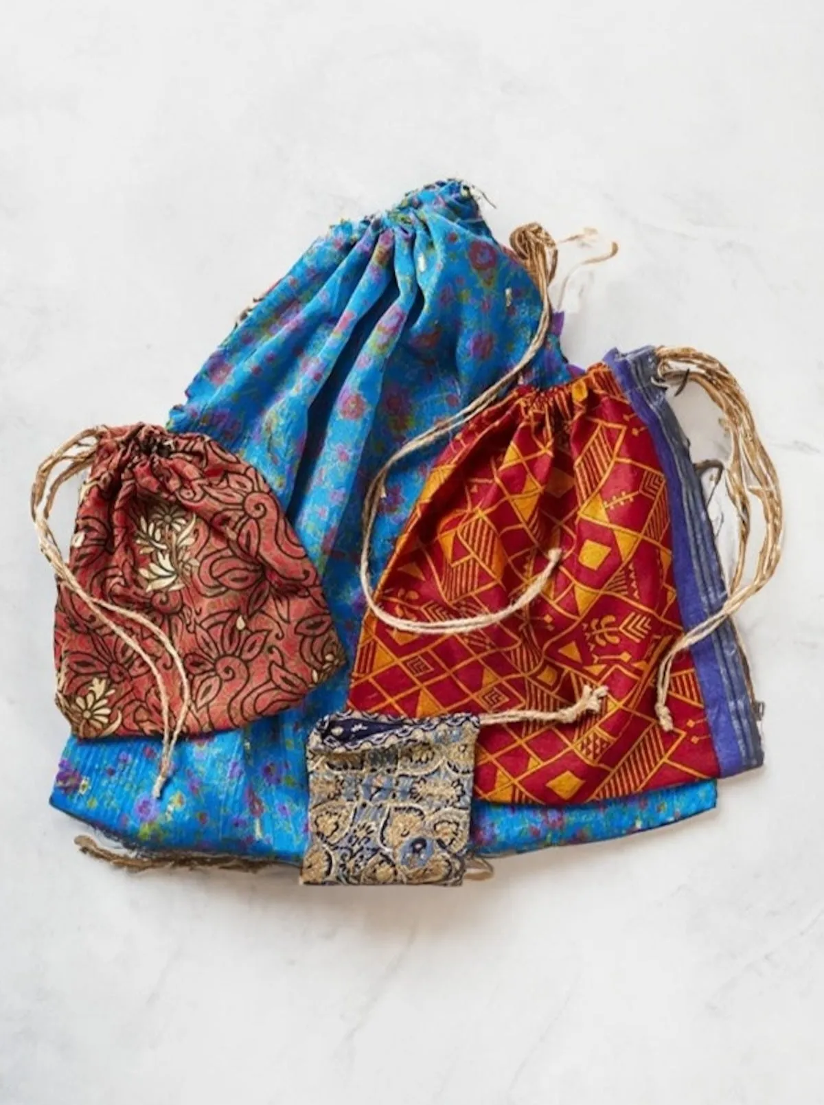 Recycled Sari Gift Bag With Drawstring Different Sizes Available