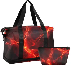 Red Lightning Spark Gym Bag - Weekender Overnight Bags for Women Men, Sport Travel Duffel Bag with Wet Pocket & Shoe Compartment