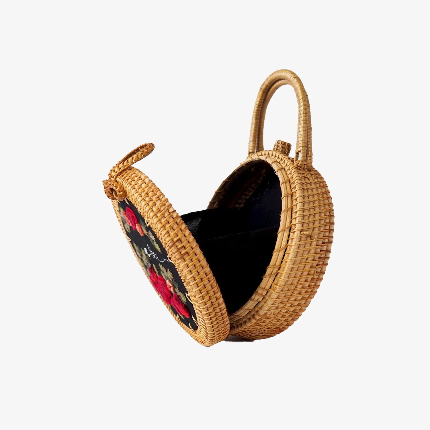 Red Rose Embroidered Rattan Bag