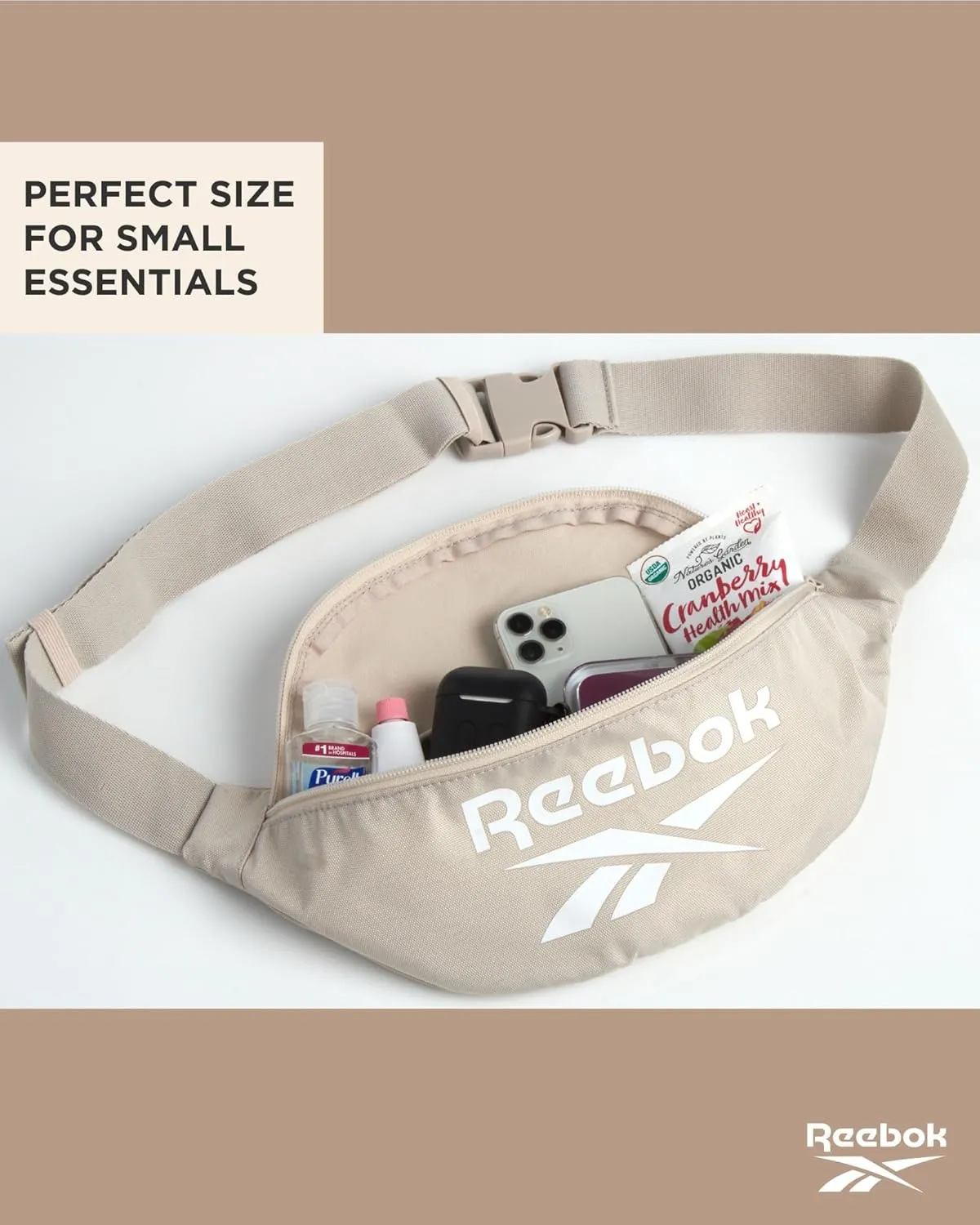 Reebok Fanny Pack - Lightweight Stylish Crossbody Waist Belt Bags for Women and Men with Adjustable Strap, Size One Size, Foundation Cream