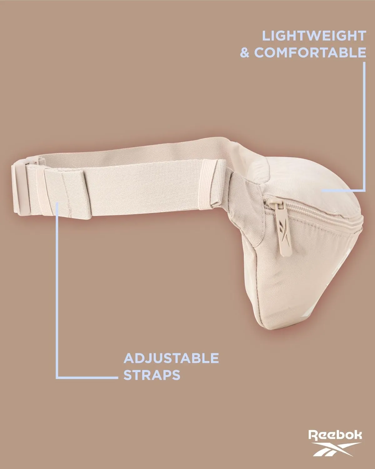 Reebok Fanny Pack - Lightweight Stylish Crossbody Waist Belt Bags for Women and Men with Adjustable Strap, Size One Size, Foundation Cream