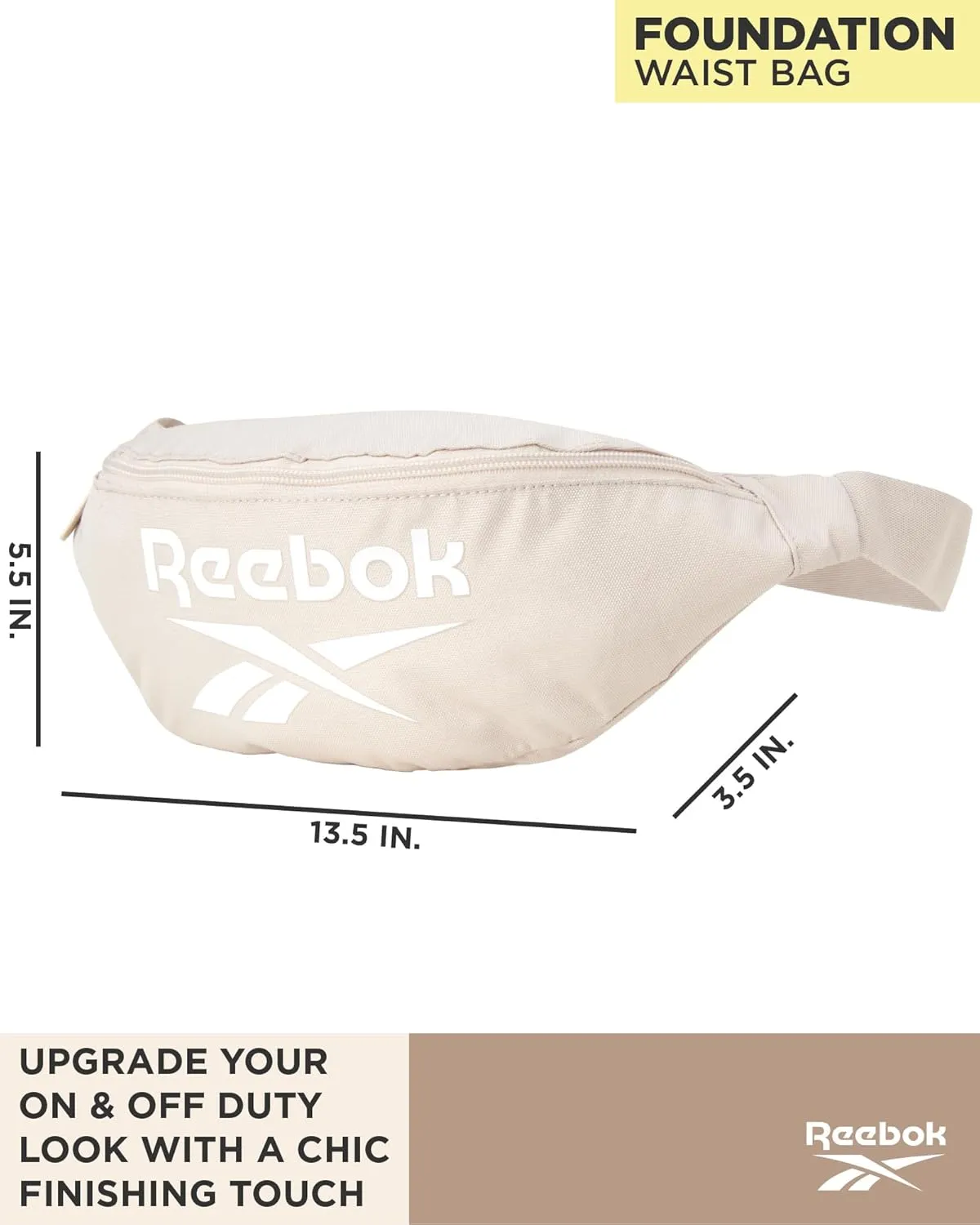 Reebok Fanny Pack - Lightweight Stylish Crossbody Waist Belt Bags for Women and Men with Adjustable Strap, Size One Size, Foundation Cream